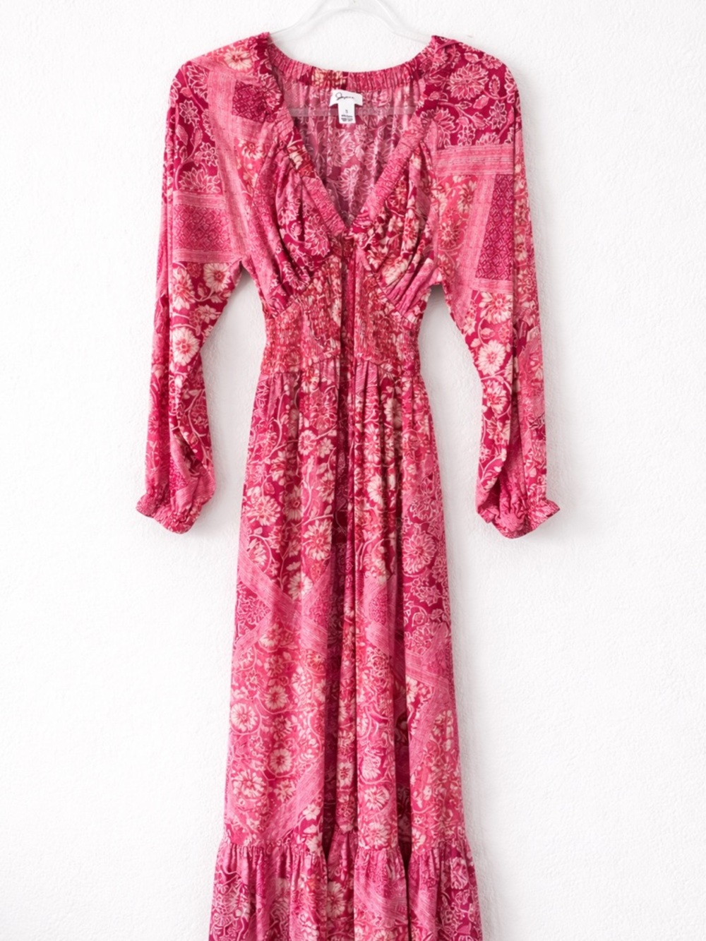 Japna Pink Paisley Floral Maxi Dress with Smocked Waist Prairie